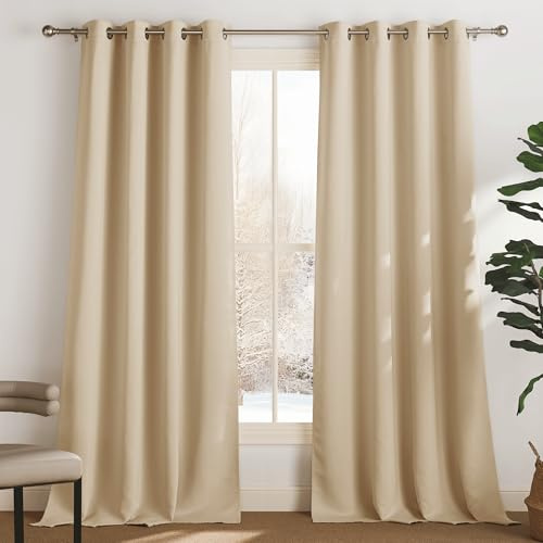 PONY DANCE Termiska Isolerande Mörklaggande Gardiner med Ögon för Inredning Barnrum Tenjor Beige för Vardagsrum och Salonger Moderna 2 Stycken L 140 x H 350 cm