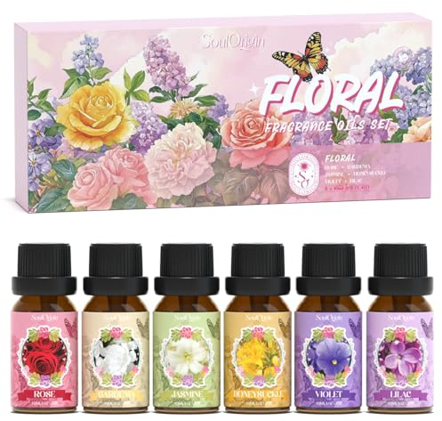 SoulOrigin Floral Fragrance Oils Set, Fragrance Oil Set for Oil Diffusers, Scented Oils for Soap Candle Making 6x10ml - Rose, Gardenia, Jasmine, Honeysuckle, Violet, and Lilac