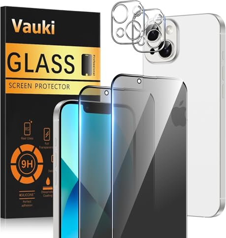 Vauki Opaca Pellicola Privacy per iPhone 13 con Protezione Fotocamera,Anti Spy Vetro Temperato Opaco Durezza 9H HD Anti-riflesso Anti-impronta Anti-Spia Vetrino Protettiva Schermo,2 + 2 Pezzi