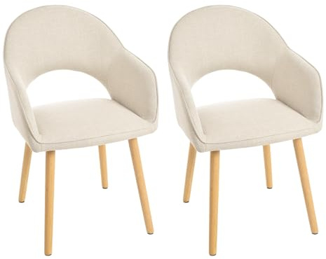 Goeurvant Dining Chairs Upholstered Armchair with Wood Legs Kitchen Chairs for Living Room, Beige, Set of 2