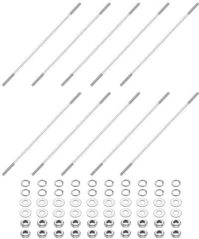 sourcing map 10 viti a doppia estremità, M3 x 120 mm, in acciaio inossidabile 304, a doppia filettatura, con dadi e rondelle piatte e di bloccaggio, vite filettata a doppia estremità, per la