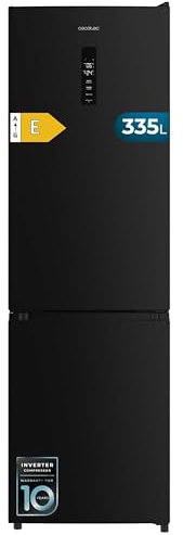 Cecotec Frigorífico Combi 335L No Frost Bolero CoolMarket Combi 335 Black E. Altura 195,3cm y 59,5cm Ancho, Compresor Inverter Plus, Bajo Consumo, Estantes de Cristal, Cajón Control de Humedad, Negro
