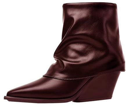 Generisch Bottines pour femme - Automne et hiver - Bout pointu - Bottes en cuir avec talon bloc - Bottes de travail avec fermeture éclair latérale - Antidérapantes - Bottes de transition élégantes
