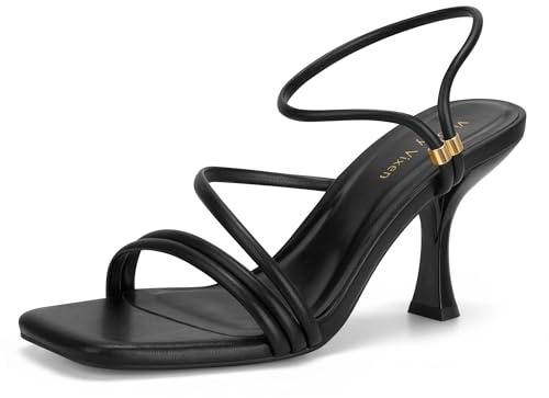 Viciously Vixen Women's Strappy Kitten Heels Square Open Toe Sandals Party Wedding Ankle Strap Shoes,All Black, 9