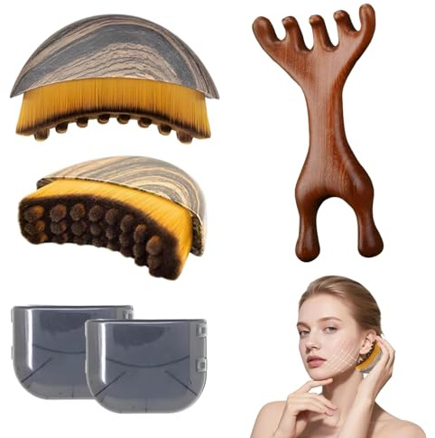 SIXHAOBU 3 cepillos secos para drenaje linfático, Cepillo de Contorno para Rostro, Mentón y Mandíbula, peine de masaje para drenaje linfático, diseño ergonómico para masaje suave