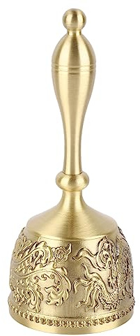 KIMISS Campana de Mano Grande de Latón Macizo con Curvo para Bodas, Fiestas, Decoración del Hogar Vintage, Campana de Cena de Estilo Antiguo
