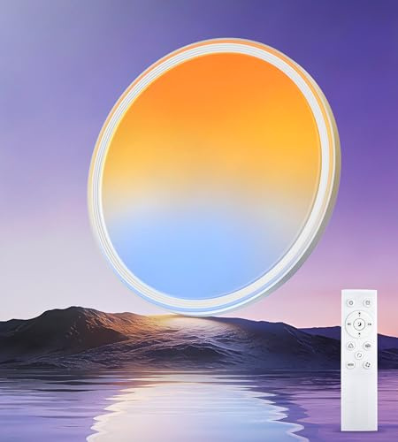 Lámpara de Techo LED RGBIC Sky-Scene, 48W 4800LM 68 LEDs Regulable 33 Modos con 3 Colores de Luz Natural, Cambio de Color RGB y Escenas de Cielo para Dormitorio, Salón, Sala de Juegos, Ø30cm