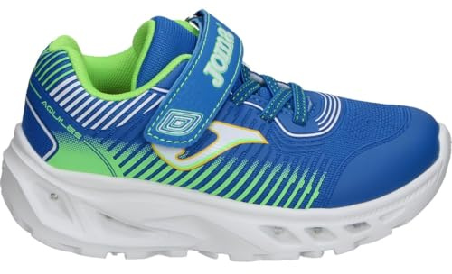 Joma Zapatillas con Luces Aquiles para Niño – Deportivas Azules con Detalles en Verde – Sneakers con Cordones y Velcro – Transpirable – Puntera Reforzada – Flexibles – Modelo JAQUIS2605V – 33 EU