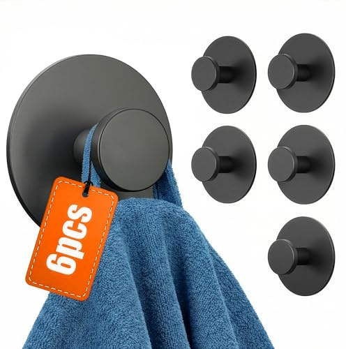 Minismus Set 6 Ganci Adesivi, Appendino da Muro in Acciaio Inox, Ganci Bagno senza Fori 5 kg, Appendiabiti da Parete con Pomello Rotondo