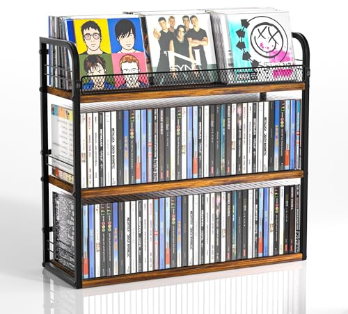 Alyoen 3-Tier CD Holder, CD Storage Rack, CD Organizer with Display Top Shelf, CD Case Holder for Home Office, Holds Up to 102 CDs Standard, DVD Storage Rack Ideal for Music Enthusiasts