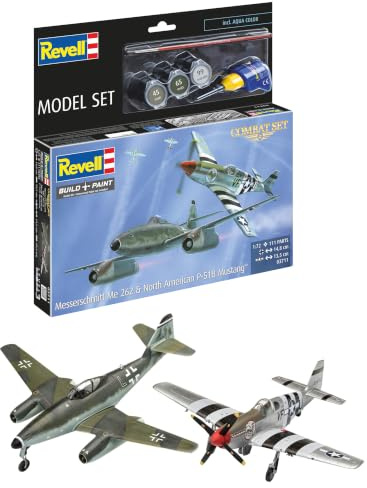 Revell 63711 Model Combat Set Me262 & P-5 originaltrogen modellbyggsats för nybörjare, med bastillbehör, olackerat