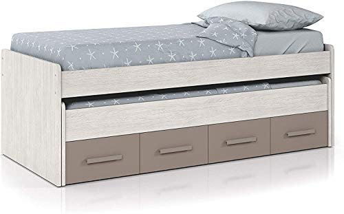 Mobelcenter, Cama Nido Juvenil Ares 2 Camas 2 Cajones, Cama Doble Juvenil con 2 Camas 2 Cajones, Color Blanco Alpes y Basalto, Medidas: Ancho: 198 cm x Fondo: 96 cm x Alto: 69 cm (0991)