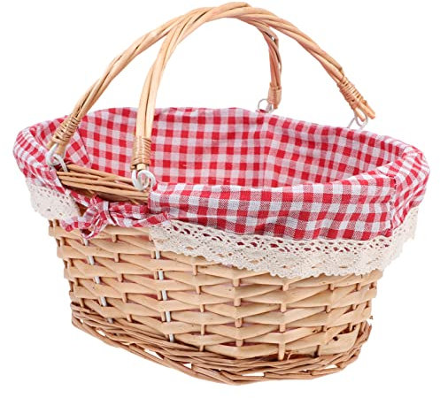 BESTonZON Picknickkorb Rattan Korb Obstkorb Einkaufskorb: Weidenkorb Geflochtener Korb mit Liner Henkelkorb Dekokorb Geschenkkorb Aufbewahrungskorb für Picknick Camping Hochzeit Party Dekoration