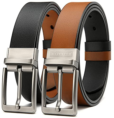 CHAOREN 1 st läderbälte, vändbar herrbälte 35 mm svart brun, perfekt för affärsdräkt och jeans, Svart/brun sadel, Taille 98 (Longueur 110cm)
