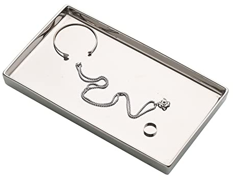 Redelaenor Keramisk prydnadssak bricka rektangel sminkspegel organiserare smink spegel bricka silver medium