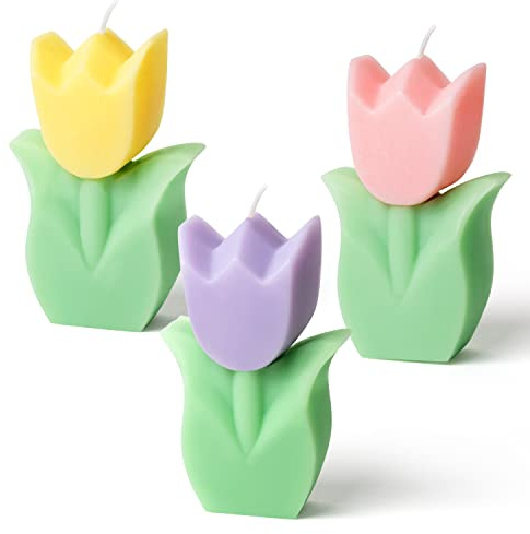 COcnny 3pcs Tulip Candle Decor, Tulip Shaped Scented Candles Decorations, Flower Aesthetic Paraffin Soy Wax Aromatherapy Candle Gift for Home Bedroom Birthday Wedding Spring Easter Party