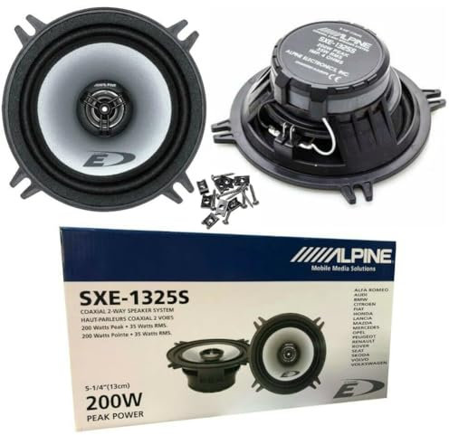 Kit Set para Alpine SXE-1325S 2 Altavoces coaxiales de 2 vías 13 cm 130 mm 5 de diámetro 35 vatios rms y 200 vatios máx 4 ohmios 92 db, par + Tornillos de instalación Gratis