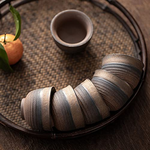 (Set of 6)Handmade Small Clay Pottery Teacup Set Japanese Asian Tradition Aesthetic Ceramic Porcelain Tea Cup Chado Zen