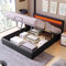 Azkoeesy Polsterbett mit Stauraum und Bettkasten, 140 x 200 cm, LED Jugendbett Doppelbett mit Kopfteil und Lattenrost, PU-bezug, Schwarz