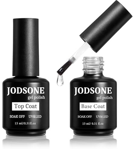 JODSONE 15ml x 2 Base e Top coat Semipermanente, Smalto per Unghie in Gel UV LED Soak Off Kit per Manicure, No Wipe Top & Base Coat, Un regalo Perfetto per Tutti…