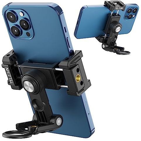 TELESIN Supporto per treppiede per telefono, supporto regolabile per telefono cellulare con scarpa fredda, morsetto per telefono registrazione video staffa per iPhone 15 14 13 12 11 Android Samsung