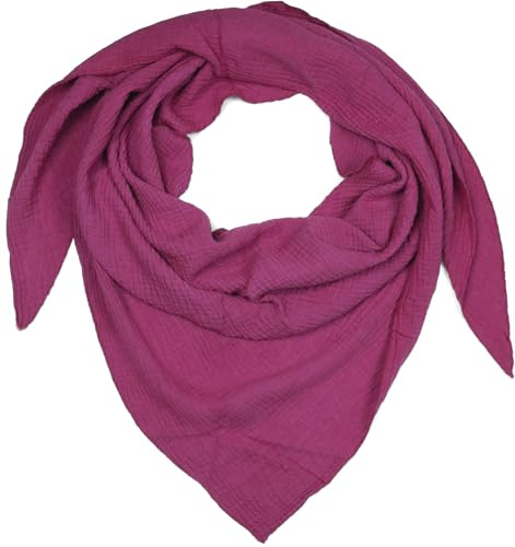 styleBREAKER foulard triangolare in mussola da donna in 100% cotone | foulard tinta unita morbido e leggero | sciarpa alla moda per tutte le stagioni - Made in Italy, 196 x 84 cm, Viola