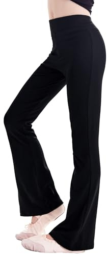 Phoeswan Girls Leggings High Waist Flared Leggings Cotton Black Bell Pants for Girls Full Length Jazz Dance Pants, Black, 12-13 Years
