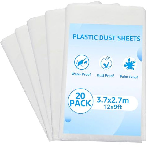DAJAVE 20 Stück Set je 3m x 4m Maler Abdeckfolie Transparente Staubschutzfolie Plastikplane Allzweck-Folie, Abdeckfolie Maler 20er Pack Hochwertige Maler Abdeckfolie als Schmutz- & Staubschutz