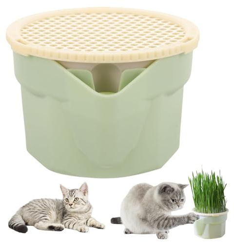 Kattgräs-plantering 8,5 cm plasthydroponisk kattgräs kopp låda lätt att odla fritt återanvändbart vetegräs –tillväxtsats – groddar för inomhuskatter, kattgräs-kit, katt gräsmugg