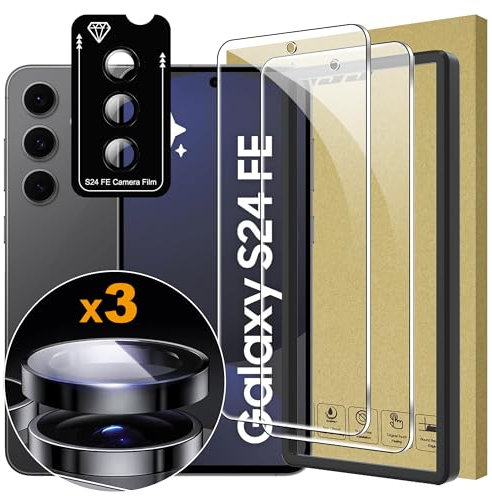 Lemxiee Pellicola Vetro Temperato per Samsung Galaxy S24 FE [2+1 Pezzi] Fotocamera Pellicola Protettiva + HD Pellicola Schermo in vetro temperato per Samsung Galaxy S24 FE