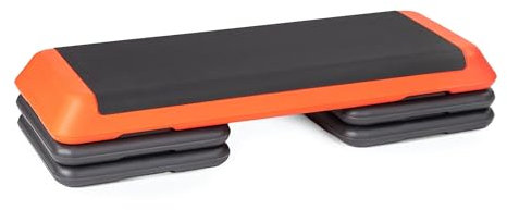 TREXO Stepper Für Zuhause - Aerobic Step mit 3-Stufiger Höhenverstellung, Fitness & Sport - Trainingsgerät für Anfänger und Fortgeschrittene, Bis 250kg Belastbar, Schwarz/Orange