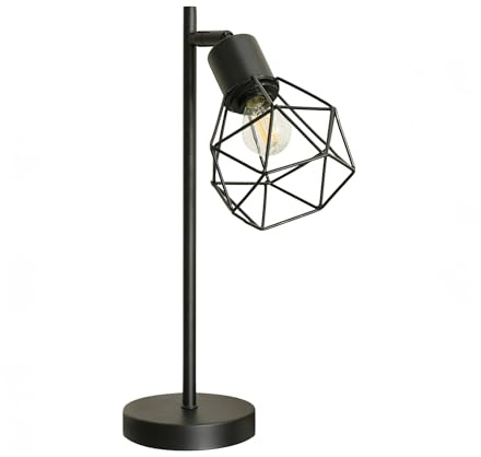 ValueLights | Matt Black Metal Table Desk Lamp with Geometric Basket Cage Shade for Living Room Bedroom | Table Lamps & Home Improvements Essential