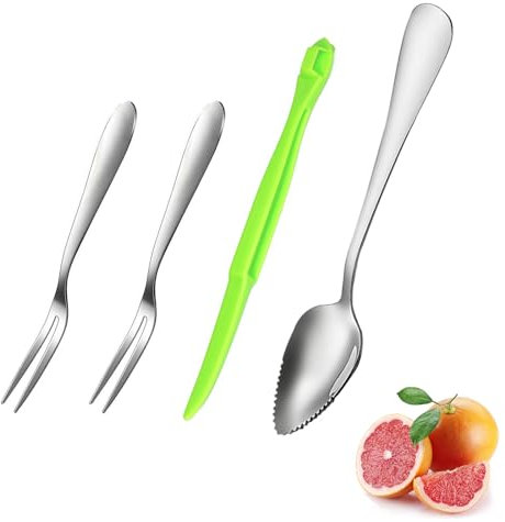CALLYSONIC Set di 4 cucchiai di pompelmo, cucchiaio di kiwi, cucchiaio di pompelmo, set di utensili per pompelmo, lavabile in lavastoviglie, cucchiaio per mela, pera, agrumi