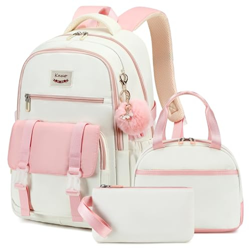 LIGUL School Backpack for Girls Women 15.6 Inch Laptop Backpacks College Bookbag Cute Kids Elementary Middle High School Bag with Lunch Box Set for Teens Students Travel Daypack (Pink, Large)