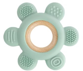 Jané Mordedor de Silicona y Madera, Fácil Agarre, Juguete Dentición 6 Texturas, Libre BPA, a partir de 3 Meses, Apto Esterilizador, Congelador, Lavavajillas, Color Mint