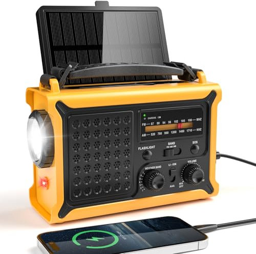 Mesqool Portable Wind up Radio, 5-Way Powered AM/FM Emergency Radio with 12000mAh Battery, Solar & Hand Crank Charging, IPX6 Water-Resistant, SOS Alarm, 5W Flashlight for Camping, Hiking