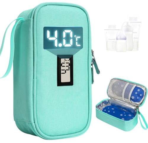 YOUSHARES Nevera Leche Materna Portatil con Indicador de Temperatura, Bolsas Leche Materna Congelar con 2 Paquetes de Hielo, Capacidad para 4 a 6 Bolsas Leche Materna para Viajes (Verde)