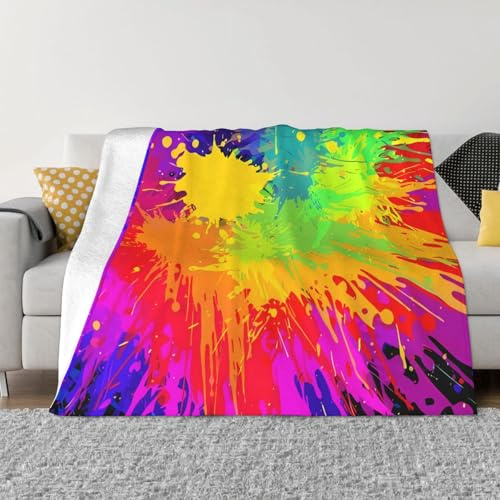 PHAYAH Manta de franela colorida con patrón de salpicaduras de 60 x 50 pulgadas, manta de forro polar suave para todas las estaciones, manta cálida para ropa de cama, sofá y trave