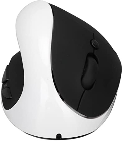 Tomantery Ratón Recargable Ergonómico Inalámbrico Vertical de Mano Izquierda para Trabajadores de Oficina y Hogar de PC (Negro Blanco)