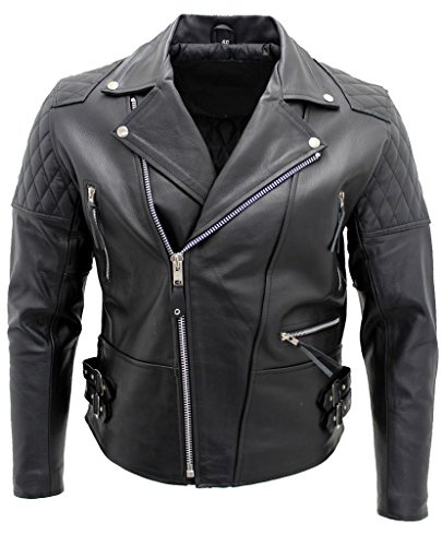 Chaqueta de cuero de cuero de vaca real de los hombres negro motociclista M