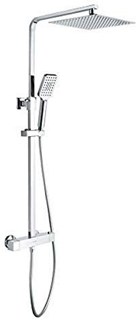 GRIFEMA COLUMNAS-G7001 | Duschsystem mit Thermostat, Brauseschlauch, Handbrause mit 3 Strahlarten, Brausehalter, Duschstange | Regendusche Eckig, Duschset, G1/2'' Anschlüsse, Chrom