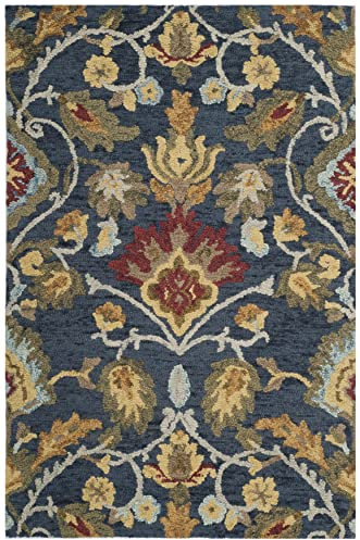 Safavieh Tapis Contemporain pour Salon, Salle à Manger, Chambre à Coucher - Blossum Collection, Tapis à Poil Court, Marine et Mutli, 76 x 122 cm