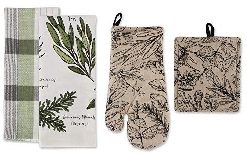 DII Kitchen Gift Set Collection, Pot Holder & 3 Dish Towels, Fresh Herbs, 4 Piece