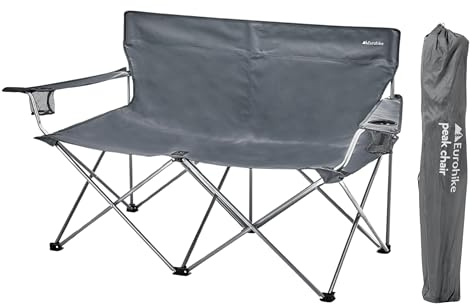 Eurohike Peak Double Chair with Drink Holders & Arm Rests for Adults & Kids, Lightweight, Portable, Includes Carry Bag, Compact, Ideal for Camping, Festivals, Picnics, Beach, Garden & Outdoor Events