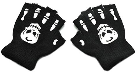 Mya Barn halloween cosplay skelett spökklo halvfingerhandskar lysande fingerlösa vantar varma handskar för barn