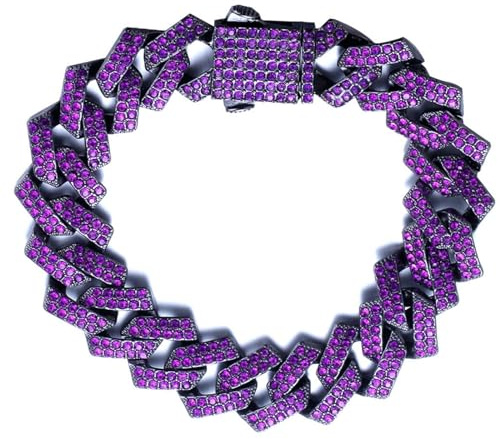 HALUKAKAH Diamante Cubano Bracciale a Maglie per Uomo - Ametista Gemma Viola - Placcato Nero Rodio - Larghezza 12 mm Lunghezza 20 cm - con Confezione Regalo