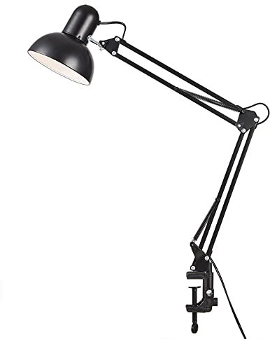 Mengjay Leuchten Klemm-Gelenkleuchte, LED Schreibtischlampe, Arbeitsplatz Leuchte, 1 flammige Klemmlampe Vintage, Klemmleuchte in Schwarz glänzend, Lampe mit Schalter, E27 Fassung (Schwarz)