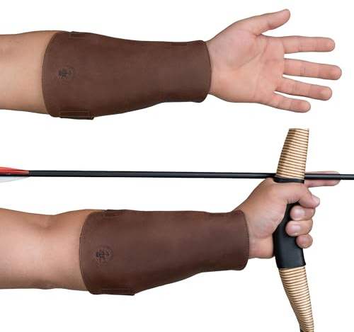 Valhalla Gear, Archery Arm Guard Handmade from Full Grain Leather - Forearm Protector, Adjustable Straps, Archer Essentials - Bourbon Brown