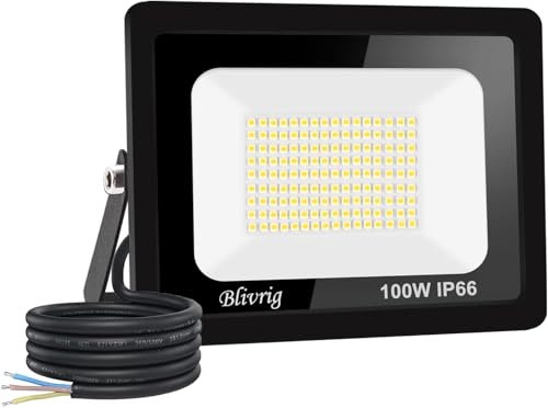 Jefedana led strahler außen 100W Superhell Außenstrahler,3000K Warmweiß IP66 Wasserdicht LED Fluter 10000LM Flutlicht LED Außenstrahler für Garten, Innenhöfe, Garage, Hotel, Sportplatz