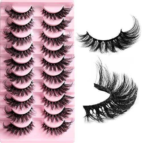 Falsche Wimpern 10 Paare 8D Künstliche Wimpern Set Wispy Natürliche Look Cat Eye Lashes Wiederverwendbare Dramatische Fox Eye Lashes Handgefertigte D Curl Russian Strip Lashes (HLY03)